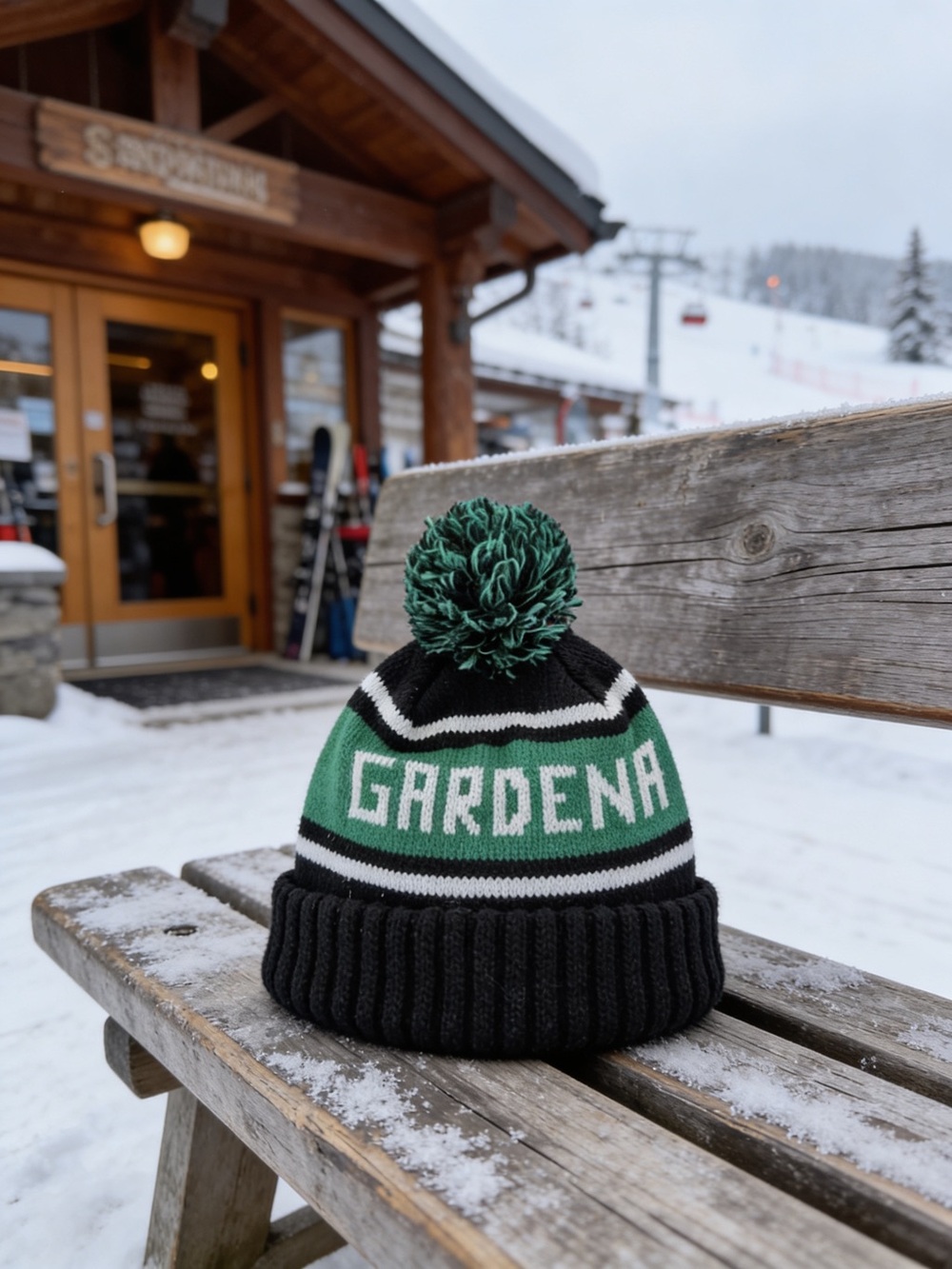 Gardena Knit Pom Beanie - Black & Green